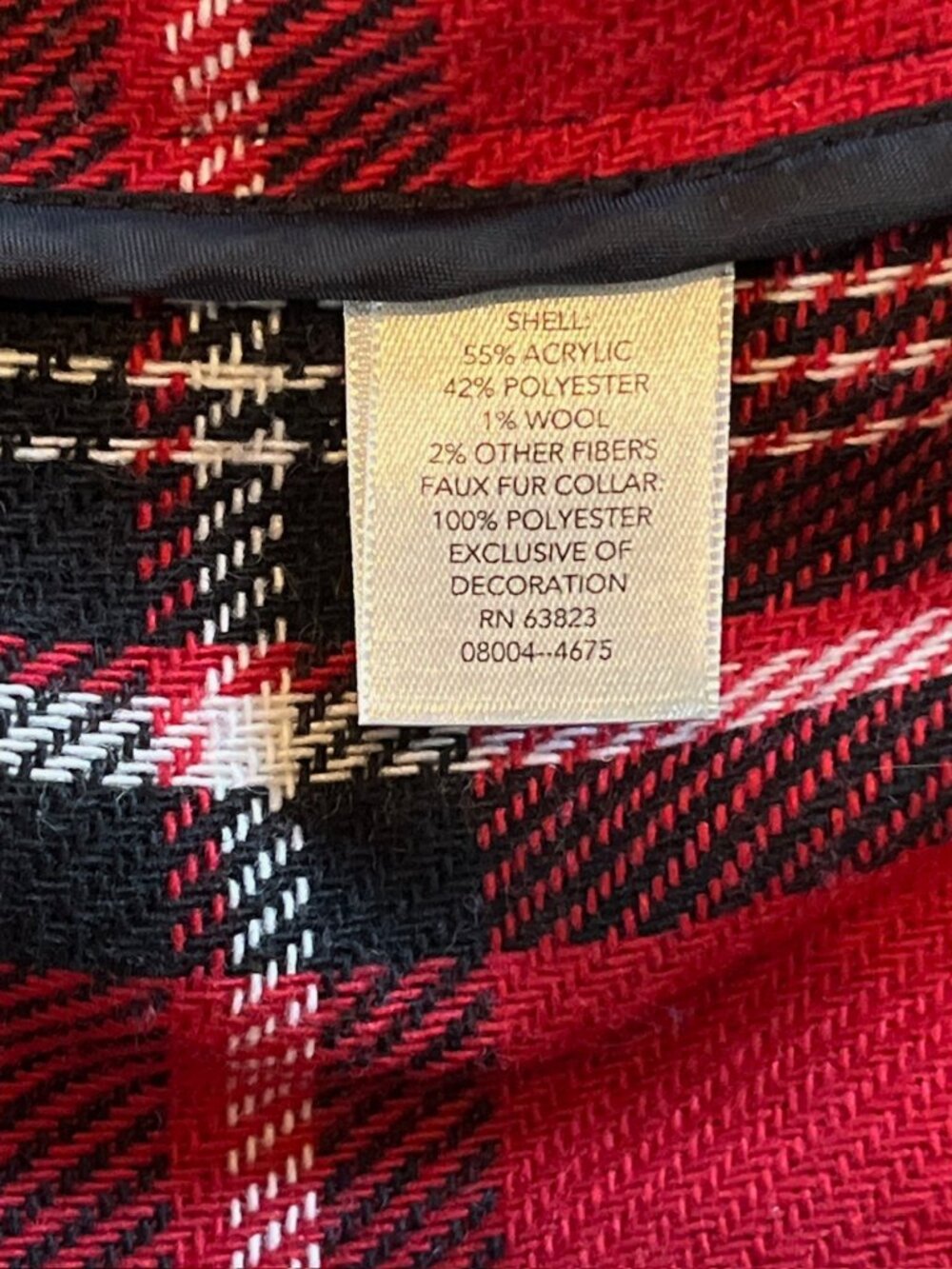 Christopher & Banks Fleece Jacket Womans Small Red Black Plaid Faux Fur Collar - Picture 15 of 15